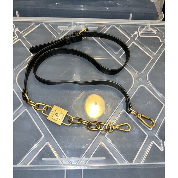 STEVE MADDEN Black Leather Brass Chain Buckle Adustable Crossbody Strap - Picture 6 of 9